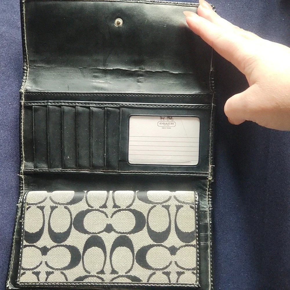 Coach Vintage y2k‎ Legacy Signature Logo Canvas Leather Check cover Wallet Black